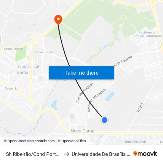 Sh Ribeirão/Cond Porto Rico Fase 3 Q 20 to Universidade De Brasília - Campus Do Gama map