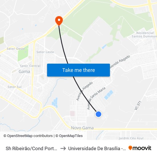 Sh Ribeirão/Cond Porto Rico Fase 2 Q K to Universidade De Brasília - Campus Do Gama map