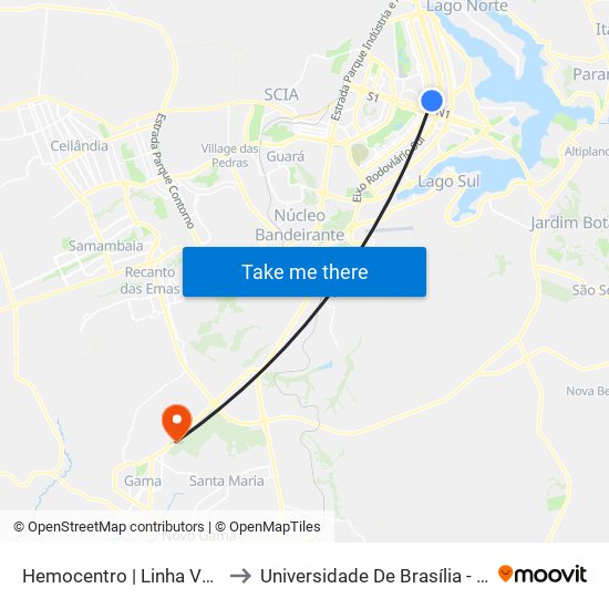 Hemocentro | Linha Vermelha Gratuita to Universidade De Brasília - Campus Do Gama map