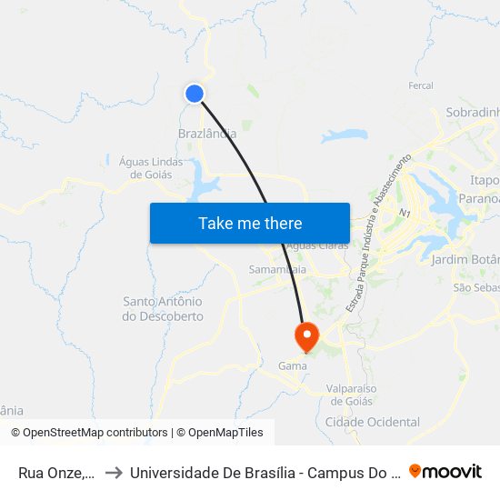 Rua Onze, 32 to Universidade De Brasília - Campus Do Gama map
