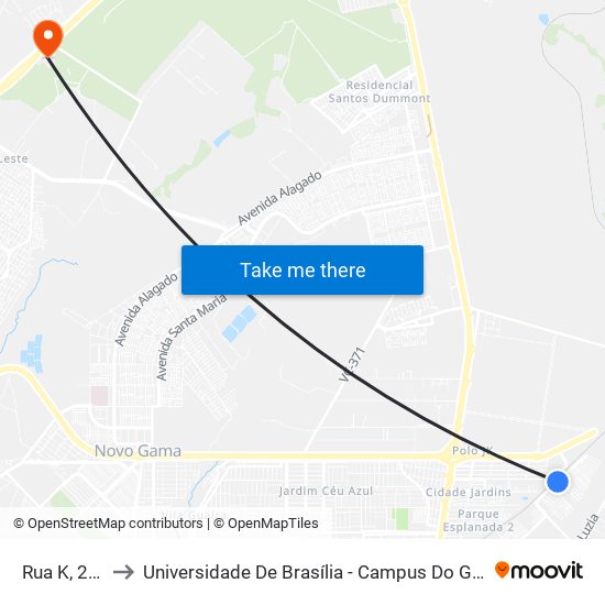 Rua K, 218 to Universidade De Brasília - Campus Do Gama map