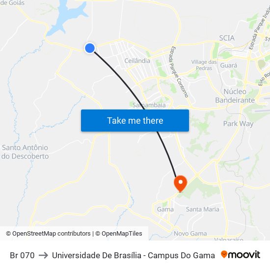 Br 070 to Universidade De Brasília - Campus Do Gama map