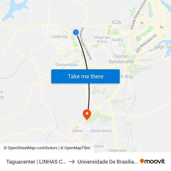 Hélio Prates | Taguacenter (Linhas R$: 2,70) to Universidade De Brasília - Campus Do Gama map