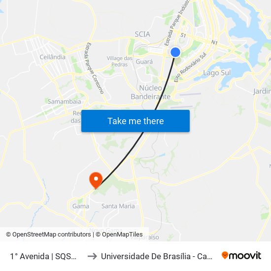 1° Avenida | SQSW 305/306 to Universidade De Brasília - Campus Do Gama map
