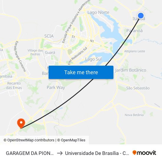 GARAGEM DA PIONEIRA ITAPOÃ to Universidade De Brasília - Campus Do Gama map