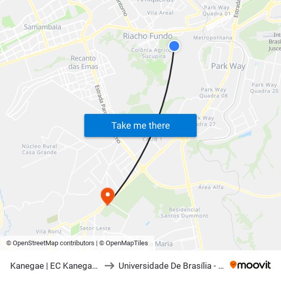 Kanegae | EC Kanegae »Bandeirante» to Universidade De Brasília - Campus Do Gama map