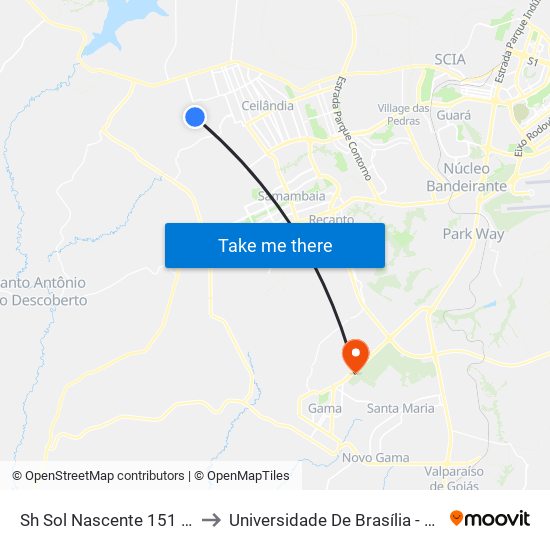 Sh Sol Nascente 151 Conjunto B, 71 to Universidade De Brasília - Campus Do Gama map