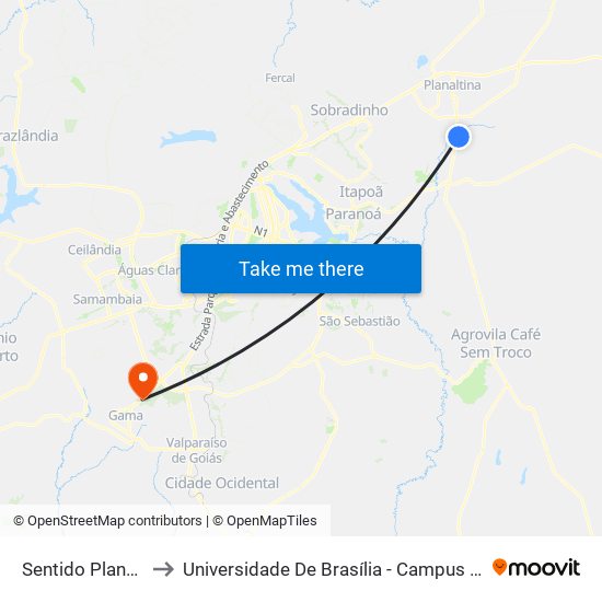 Linha 067.3 | Sentido Planaltina to Universidade De Brasília - Campus Do Gama map