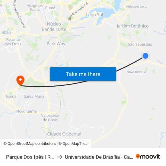 Parque Dos Ipês | Resd. Crixá 6 to Universidade De Brasília - Campus Do Gama map