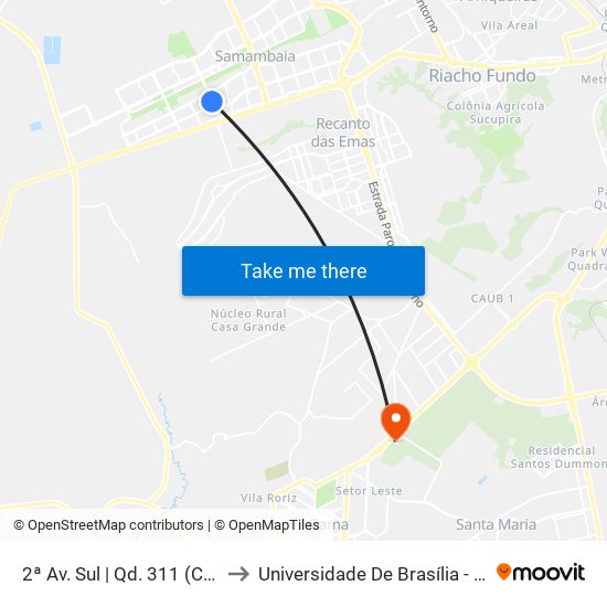 2ª Av. Sul | Qd. 311 (Campo Sintético) to Universidade De Brasília - Campus Do Gama map