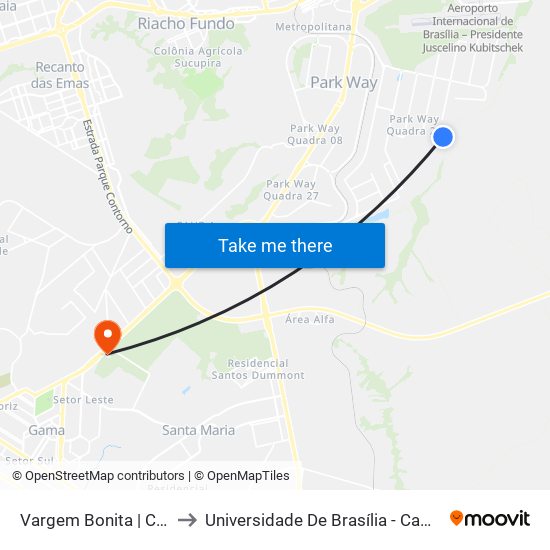 Vargem Bonita | Chácara 37 to Universidade De Brasília - Campus Do Gama map