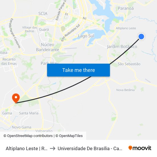 Altiplano Leste | Rua 12/13 to Universidade De Brasília - Campus Do Gama map