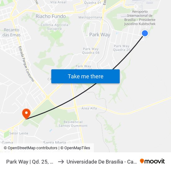 Park Way | Qd. 25, Conj. 2, Lt. 1 to Universidade De Brasília - Campus Do Gama map
