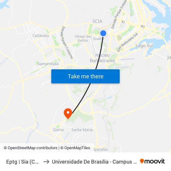 Eptg | Sia (Caesb) to Universidade De Brasília - Campus Do Gama map