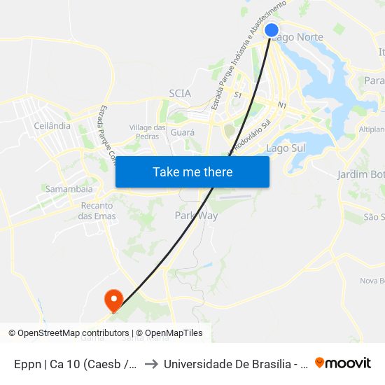 Eppn | Ca 10 (Caesb / Pão De Açúcar) to Universidade De Brasília - Campus Do Gama map