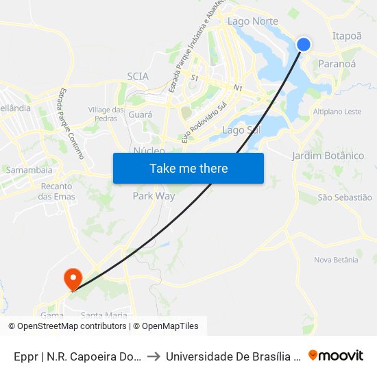 Eppr | N.R. Capoeira Do Bálsamo, Ch. 235 to Universidade De Brasília - Campus Do Gama map