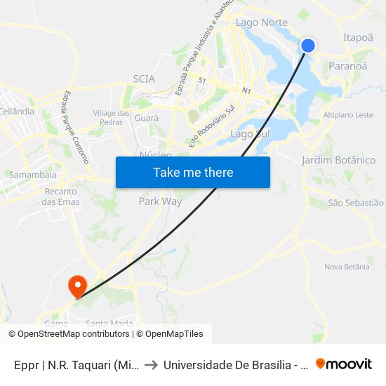 Eppr | N.R. Taquari (Mirante Do Casal) to Universidade De Brasília - Campus Do Gama map