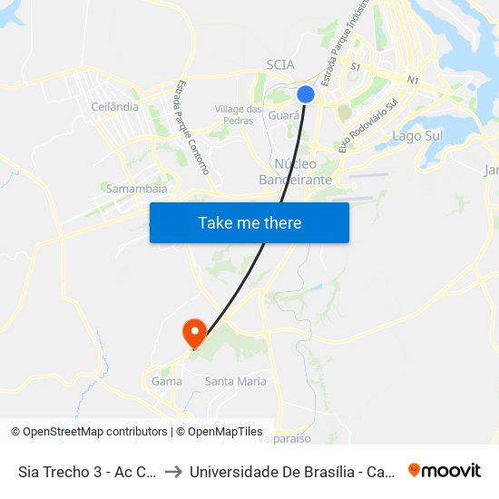 Sia Trecho 3 - Ac Coelho/Itaú to Universidade De Brasília - Campus Do Gama map