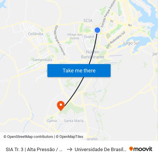 SIA Tr. 3 | Alta Pressão / Correios / Ferramentaria to Universidade De Brasília - Campus Do Gama map