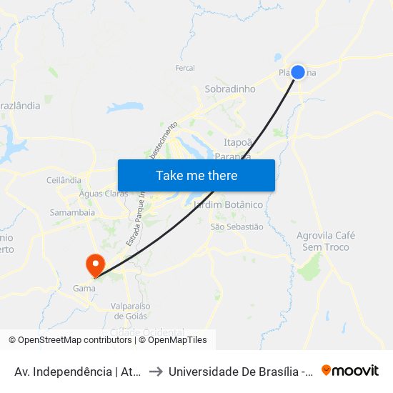 Av. Independência | Atacadão Dia A Dia to Universidade De Brasília - Campus Do Gama map