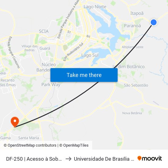 DF-250 | Acesso à Sobradinho dos Melos to Universidade De Brasília - Campus Do Gama map