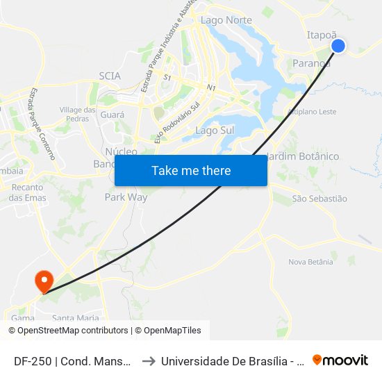 DF-250 | Cond. Mansões Entre Lagos to Universidade De Brasília - Campus Do Gama map