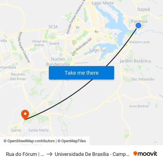 Rua do Fórum | Qd. 07 to Universidade De Brasília - Campus Do Gama map