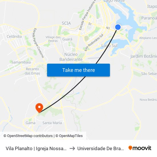 Vila Planalto | Igreja Nossa Sra. Do Rosário De Pompéia to Universidade De Brasília - Campus Do Gama map