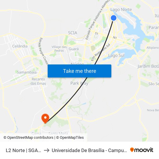 L2 Norte | SGAN 612 to Universidade De Brasília - Campus Do Gama map