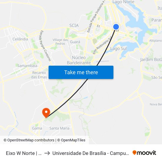 Eixo W Norte | HRAN to Universidade De Brasília - Campus Do Gama map