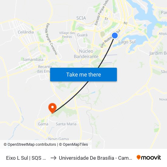 Eixo L Sul | SQS 208/209 to Universidade De Brasília - Campus Do Gama map