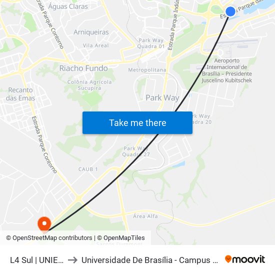 L4 Sul | UNIEURO to Universidade De Brasília - Campus Do Gama map