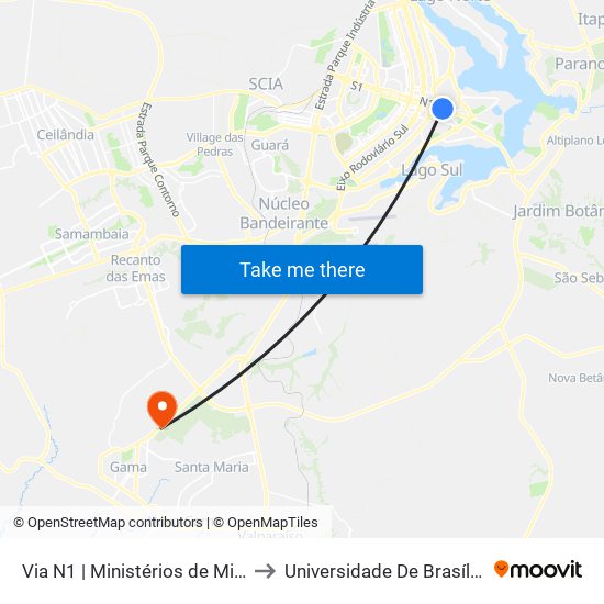 Via N1 | Ministérios de Minas e Energia / Turismo to Universidade De Brasília - Campus Do Gama map
