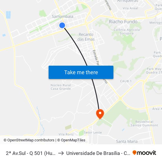 2ª Av.Sul - Q 501 (Hub Vivo Por Ti) to Universidade De Brasília - Campus Do Gama map