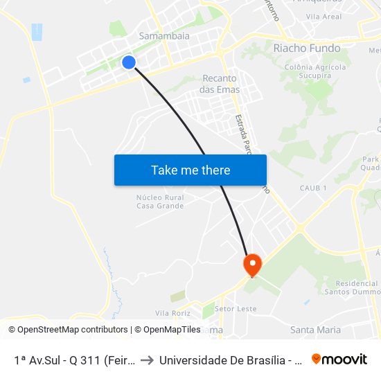 1ª Av.Sul - Q 311 (Feira Permanente) to Universidade De Brasília - Campus Do Gama map
