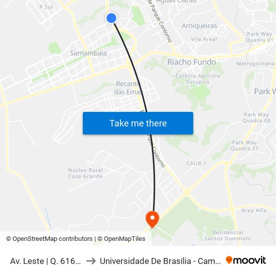 Av. Leste | Q. 616 (Hrsam) to Universidade De Brasília - Campus Do Gama map