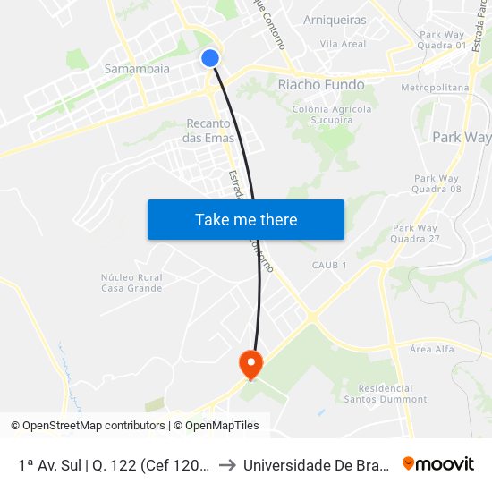 1ª Av. Sul | Q. 122 (Cef 120 / Centro Clínico Samambaia) to Universidade De Brasília - Campus Do Gama map