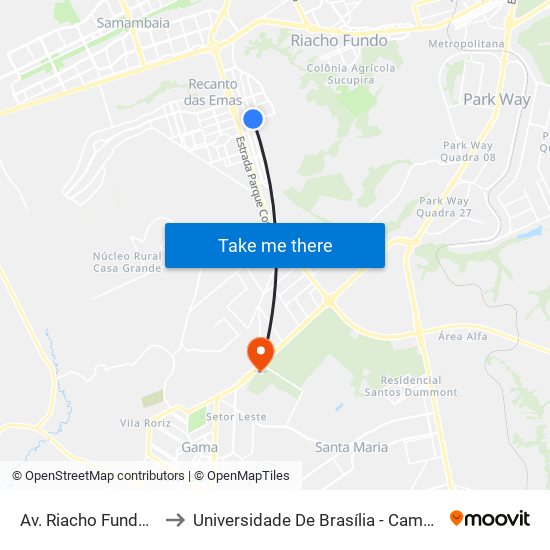 Av. Riacho Fundo | Qn 7a to Universidade De Brasília - Campus Do Gama map