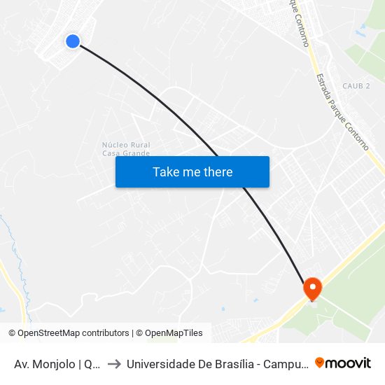 Av. Monjolo | Qd. 510 to Universidade De Brasília - Campus Do Gama map