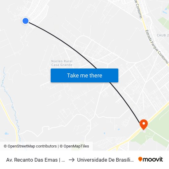 Av. Recanto Das Emas | Qd. 311, Conjunto 10 to Universidade De Brasília - Campus Do Gama map