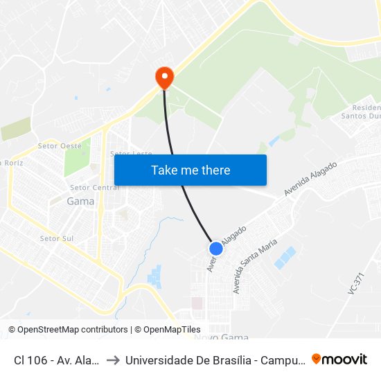 Cl 106 - Av. Alagados to Universidade De Brasília - Campus Do Gama map