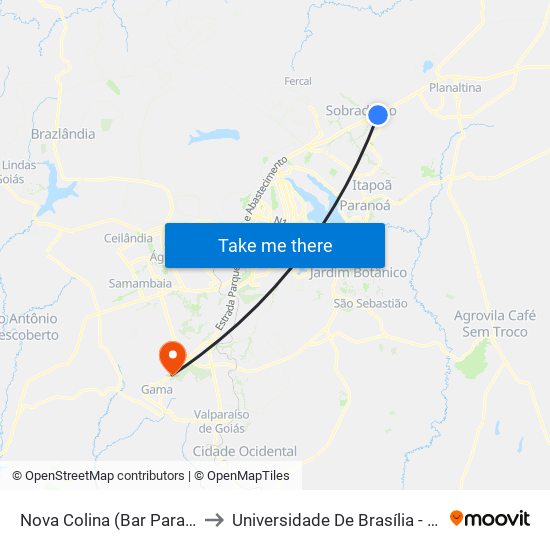 Nova Colina (Bar Parada Obrigatória) to Universidade De Brasília - Campus Do Gama map