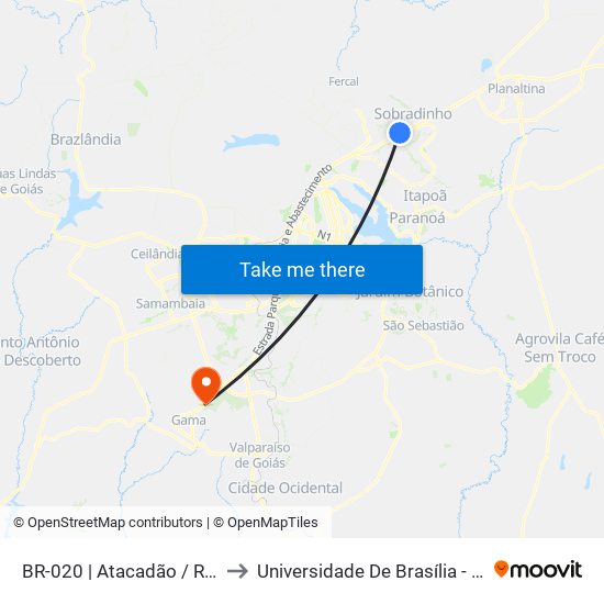 BR-020 | Atacadão / Rezende / Atalaia to Universidade De Brasília - Campus Do Gama map