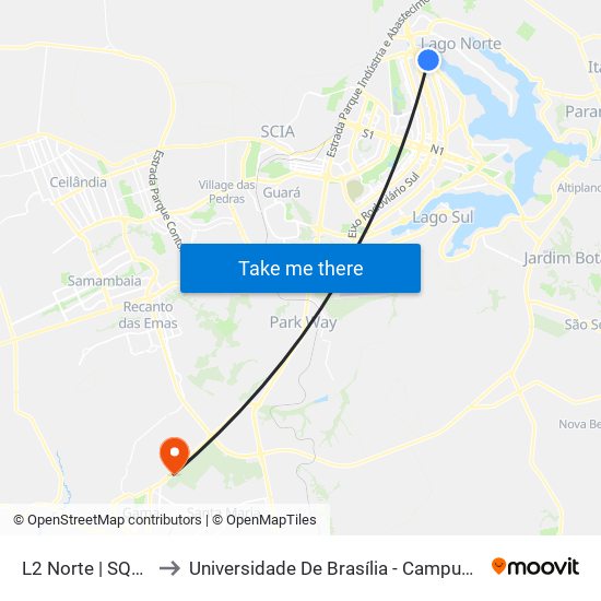 L2 Norte | SQN 415 to Universidade De Brasília - Campus Do Gama map