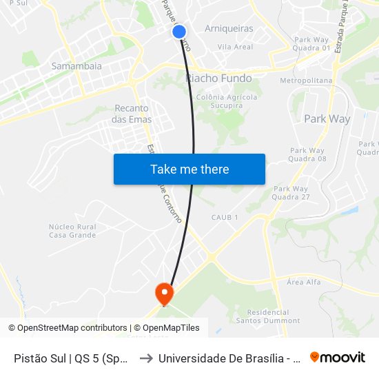 Pistão Sul | QS 5 (Spoleto / Subway) to Universidade De Brasília - Campus Do Gama map