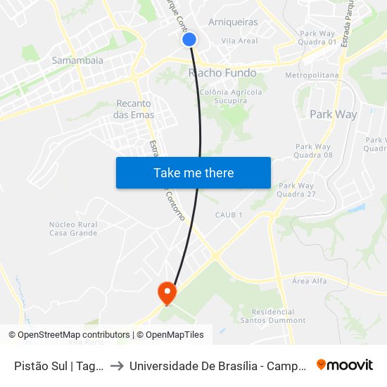 Pistão Sul | Tagua Life to Universidade De Brasília - Campus Do Gama map