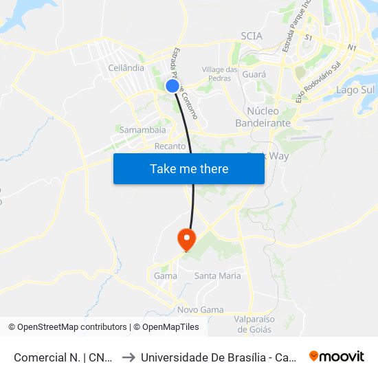Comercial N. | CNB 3 (INSS) to Universidade De Brasília - Campus Do Gama map