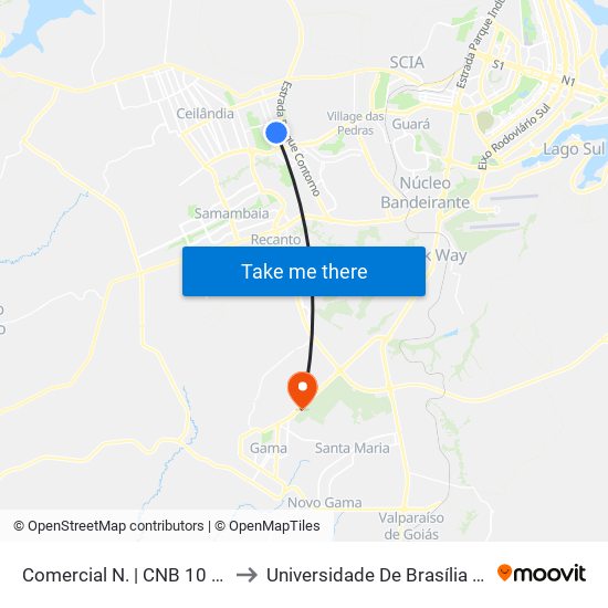 Comercial N. | CNB 10 (Banco Mercantil) to Universidade De Brasília - Campus Do Gama map