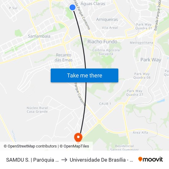 SAMDU S. | Paróquia N. Sra. Fátima to Universidade De Brasília - Campus Do Gama map