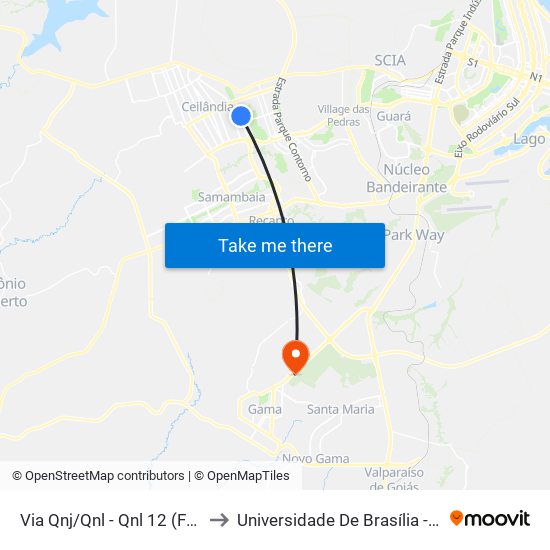 Via Qnj/Qnl - Qnl 12 (Feira Permanente) to Universidade De Brasília - Campus Do Gama map